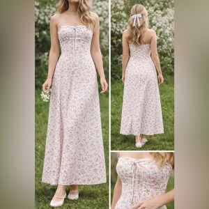 Paper Moon Floral Maxi Dress White Pink Small Cottagecore Coquette Spring